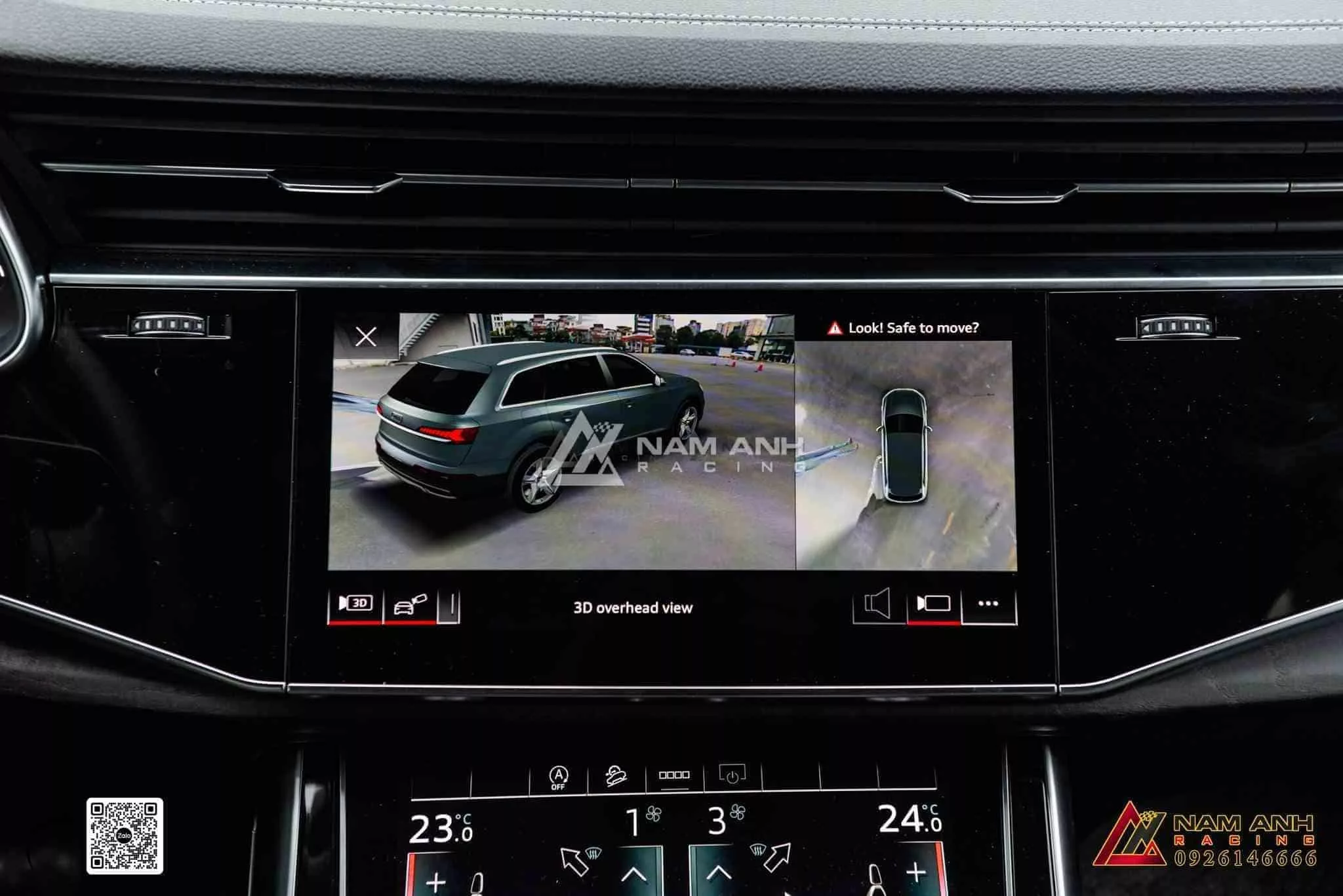 Hệ thống camera 360 trên Audi Q7 hỗ trợ đỗ xe và di chuyển trong không gian hẹp.